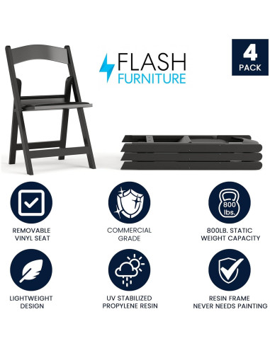 Juego de 4 Sillas Plegables Flash Furniture Negro 453.6 kg
