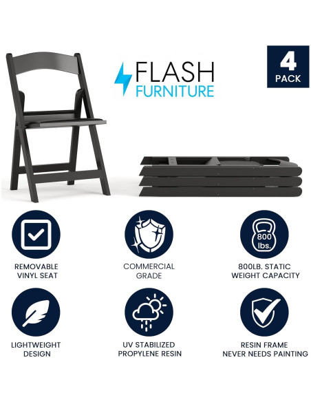 Juego de 4 Sillas Plegables Flash Furniture Negro 453.6 kg