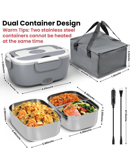 Lonchera Eléctrica Sitlais 80W 1.5L Acero Inoxidable Gris