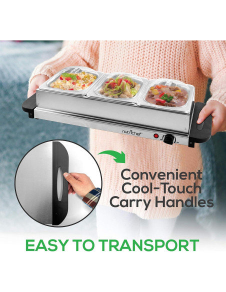 Calentador de Buffet NutriChef Acero Inoxidable 3 Bandejas 3.3L
