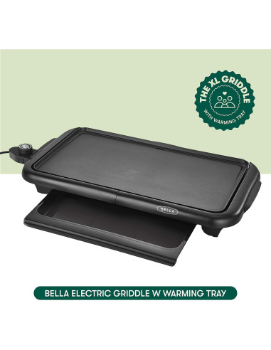 Plancha Eléctrica BELLA 1500W con Bandeja Calentadora 25.4x45.7cm