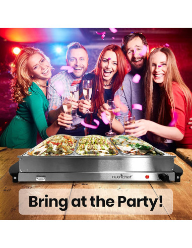 Calentador de Buffet NutriChef Acero Inoxidable 3 Bandejas 3.3L