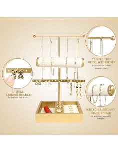 Soporte Organizador de Joyería Funlove Oro 3-en-1 para Collares y Anillos 2