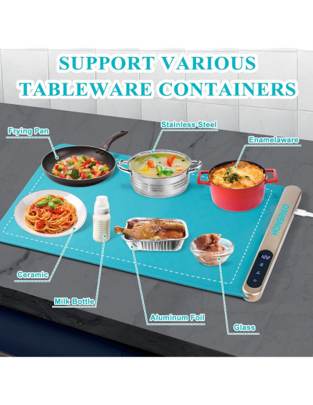 Bandeja Calentadora Eléctrica HONSREO 60x36.8cm 6 Modos Temperatura