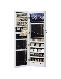 Armario de Joyería SONGMICS con Espejo y 6 LEDs 120 cm Blanco