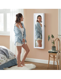 Armario de Joyería SONGMICS con Espejo y 6 LEDs 120 cm Blanco 2