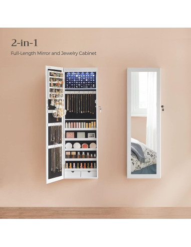 Armario de Joyería SONGMICS con Espejo y 6 LEDs 120 cm Blanco