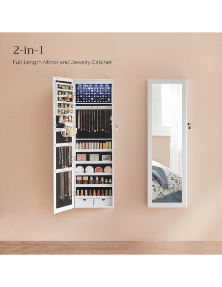 Armario de Joyería SONGMICS con Espejo y 6 LEDs 120 cm Blanco