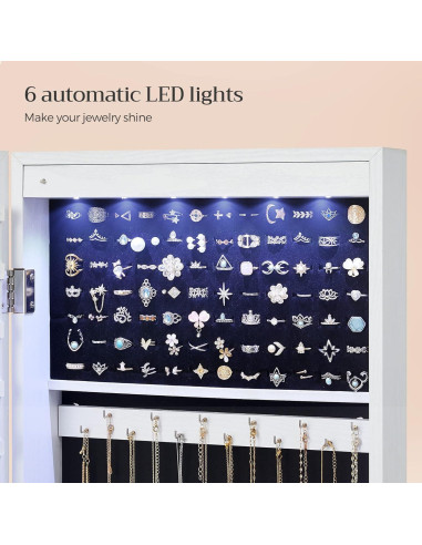 Armario de Joyería SONGMICS con Espejo y 6 LEDs 120 cm Blanco