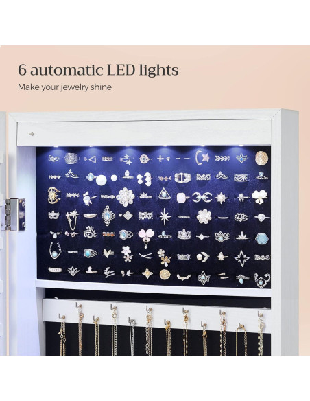 Armario de Joyería SONGMICS con Espejo y 6 LEDs 120 cm Blanco