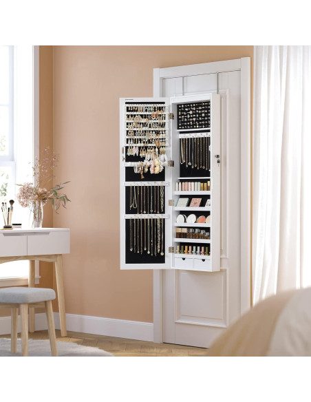 Armario de Joyería SONGMICS con Espejo y 6 LEDs 120 cm Blanco