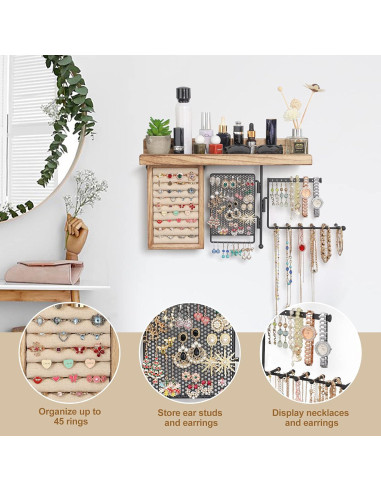 Organizador de Joyería Colgante SOLIMINTR 4 en 1 con Estante