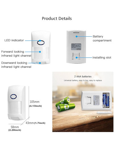 Sensor de Movimiento Inalámbrico Gaoducash WiFi 12m PIR