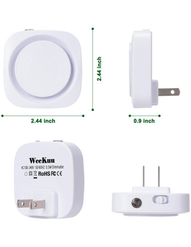 Luces Nocturnas LED Enchufables Weekuu, Regulables, 4 Paquetes