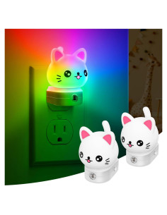 Luces Nocturnas LED Enchufables DORESshop Gato RGB 8 Colores