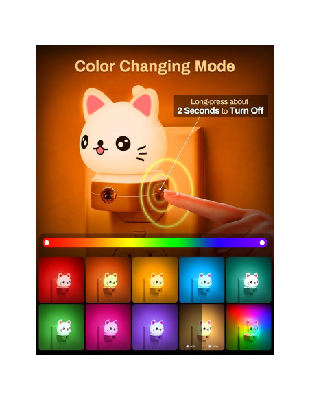 Luces Nocturnas LED Enchufables DORESshop Gato RGB 8 Colores Luces Nocturnas LED Enchufables DORESshop Gato RGB 8 Colores