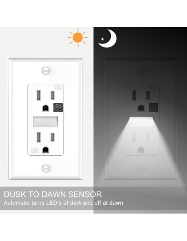 Toma de Corriente con Luz Nocturna SOZULAMP LED Blanca 2 Pzas