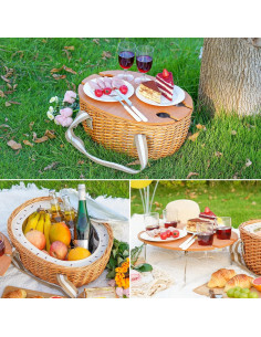 Cesta de Picnic STBoo para 4 Personas con Mesa Plegable Beige 2