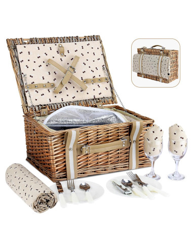 Cesta de Picnic G GOOD GAIN con Cooler y Manta Impermeable