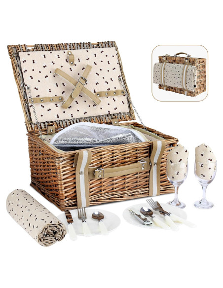 Cesta de Picnic G GOOD GAIN con Cooler y Manta Impermeable