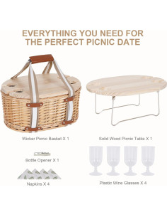 Juego de Cesta de Picnic Zettfuly para 4 Personas - Mimbre Aislada 2