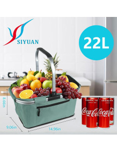 Cesta de Picnic Plegable SIYUAN 22L Verde Claro Duradera 2