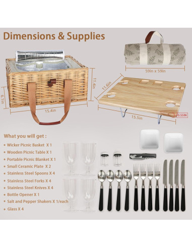 Cesta de Picnic Hap Tim para 4 Personas con Mesa Plegable