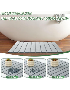Alfombra de Baño de Piedra KvyusFlourish 38x15 cm Gris Absorbente 2
