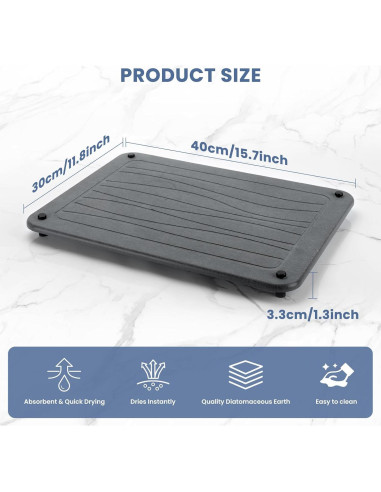 Alfombrilla de Secado de Piedra Diatomácea ANYEEK 40x30 cm Gris