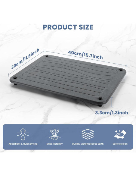 Alfombrilla de Secado de Piedra Diatomácea ANYEEK 40x30 cm Gris