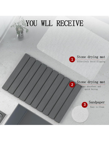 Alfombrilla de Secado de Piedra Diatomita YEECOPON 60x39cm