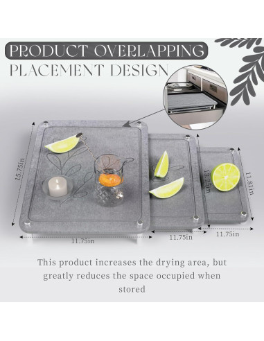 Juego de 3 Alfombrillas de Secado Diatomácea ENBOFID - Gris