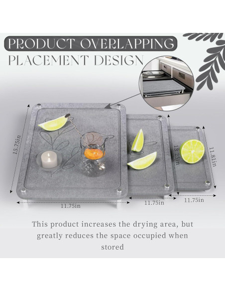 Juego de 3 Alfombrillas de Secado Diatomácea ENBOFID - Gris