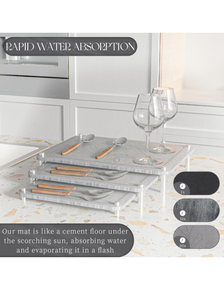 Juego de 3 Alfombrillas de Secado Diatomácea ENBOFID - Gris