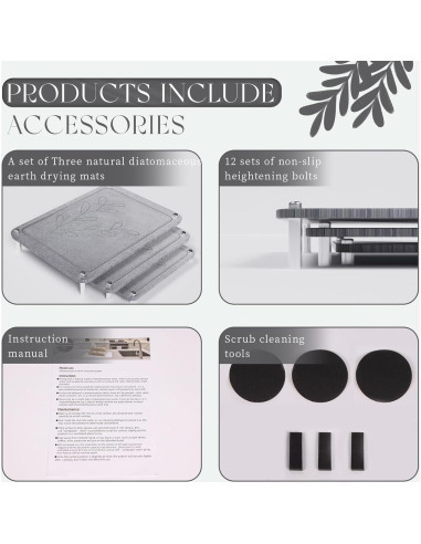 Juego de 3 Alfombrillas de Secado Diatomácea ENBOFID - Gris