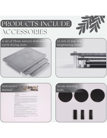 Juego de 3 Alfombrillas de Secado Diatomácea ENBOFID - Gris