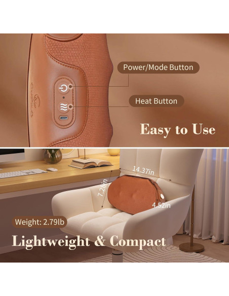 Cojín de Masaje Shiatsu Inalámbrico CuPiLo con Calor 36.4cm