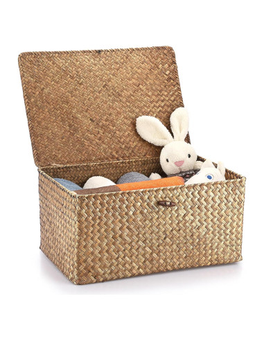 Cesta de Almacenamiento Hipiwe Extra Grande de Hierba Marina con Tapa