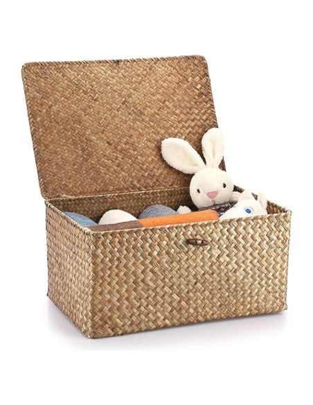 Cesta de Almacenamiento Hipiwe Extra Grande de Hierba Marina con Tapa