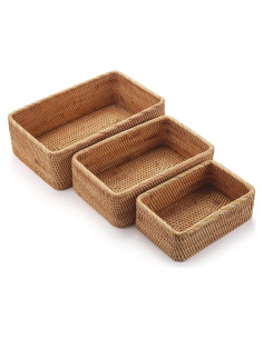 Cestas de Almacenamiento DECRAFTS de Ratán Natural - Juego de 3