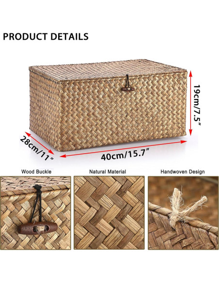 Cesta de Almacenamiento Hipiwe Extra Grande de Hierba Marina con Tapa