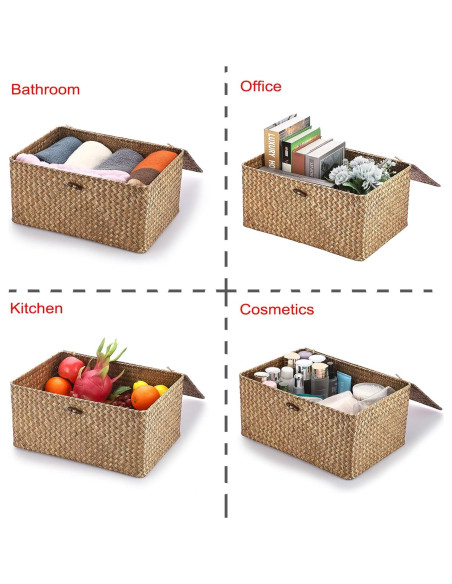 Cesta de Almacenamiento Hipiwe Extra Grande de Hierba Marina con Tapa