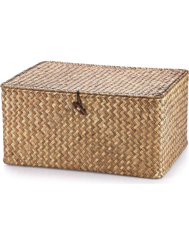 Cesta de Almacenamiento Hipiwe Extra Grande de Hierba Marina con Tapa