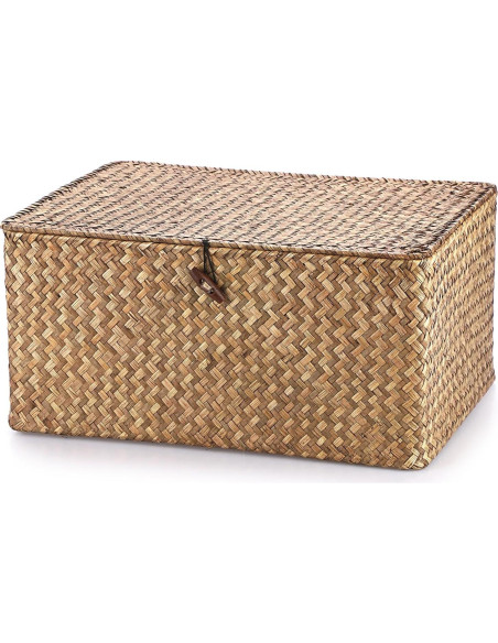 Cesta de Almacenamiento Hipiwe Extra Grande de Hierba Marina con Tapa