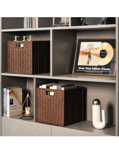Cestas de Almacenamiento de Mimbre ICERZCZ 28x26x28 cm 2 Pzas 2