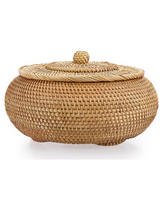 Cesta de Almacenamiento Redonda Hipiwe de Ratán Natural 22.6 cm