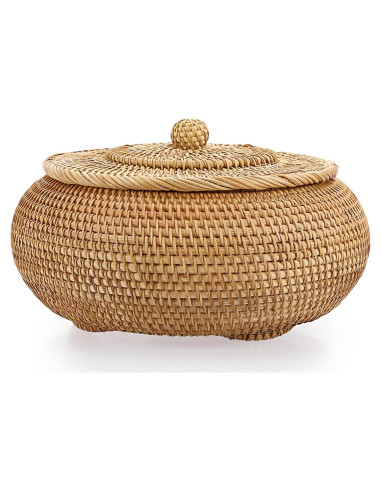 Cesta de Almacenamiento Redonda Hipiwe de Ratán Natural 22.6 cm