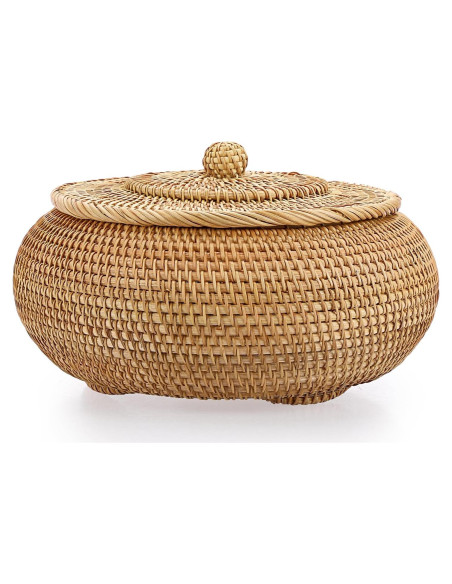 Cesta de Almacenamiento Redonda Hipiwe de Ratán Natural 22.6 cm
