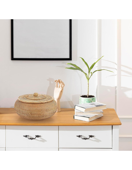 Cesta de Almacenamiento Redonda Hipiwe de Ratán Natural 22.6 cm