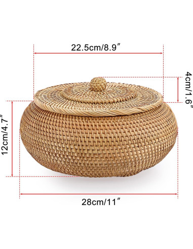 Cesta de Almacenamiento Redonda Hipiwe de Ratán Natural 22.6 cm